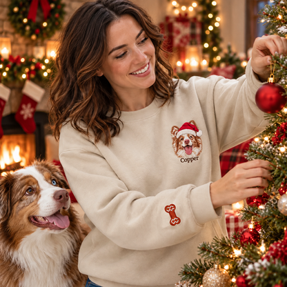 Custom Santa Hat Pet Portrait Christmas Sweatshirt