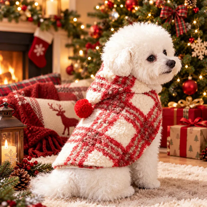 Personalized Plaid Christmas Pet Cape with Pompom