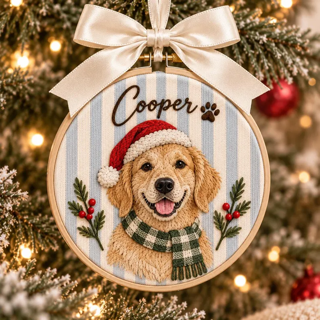 Custom Santa Hat & Scarf Pet Portrait Ornament