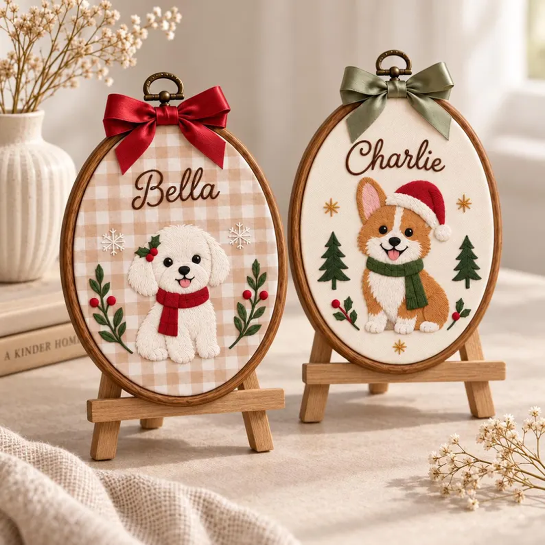 Custom Cartoon Pet Christmas Hoop Ornament