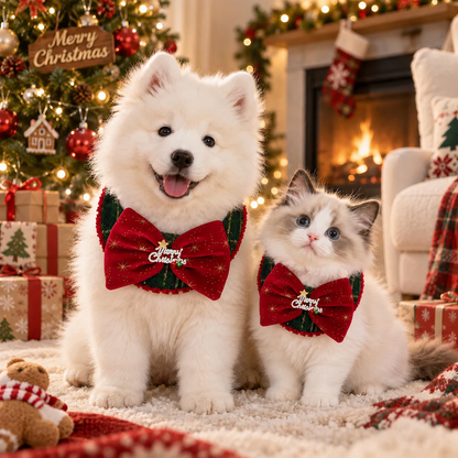 Christmas Plaid Velvet Bow Pet Bandana