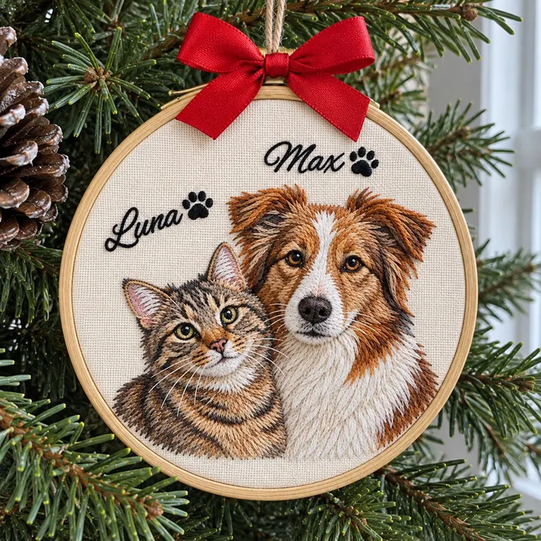 Custom Realistic Pet Portrait Hoop Ornament