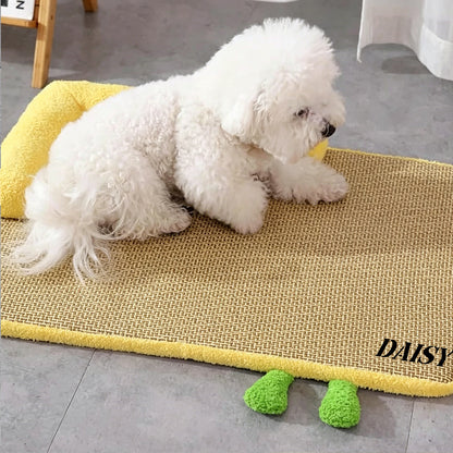 Custom Name Cartoon Monster Summer Rattan Dog Bed