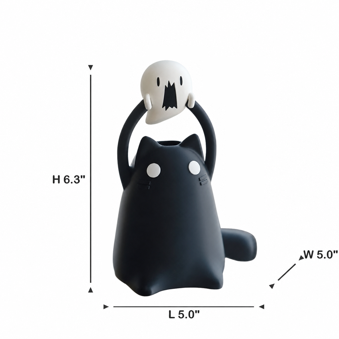 Funny Halloween-Black Cat Holding Ghost Lamp