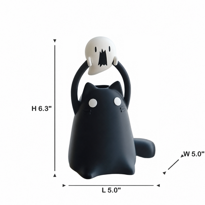 Funny Halloween-Black Cat Holding Ghost Lamp