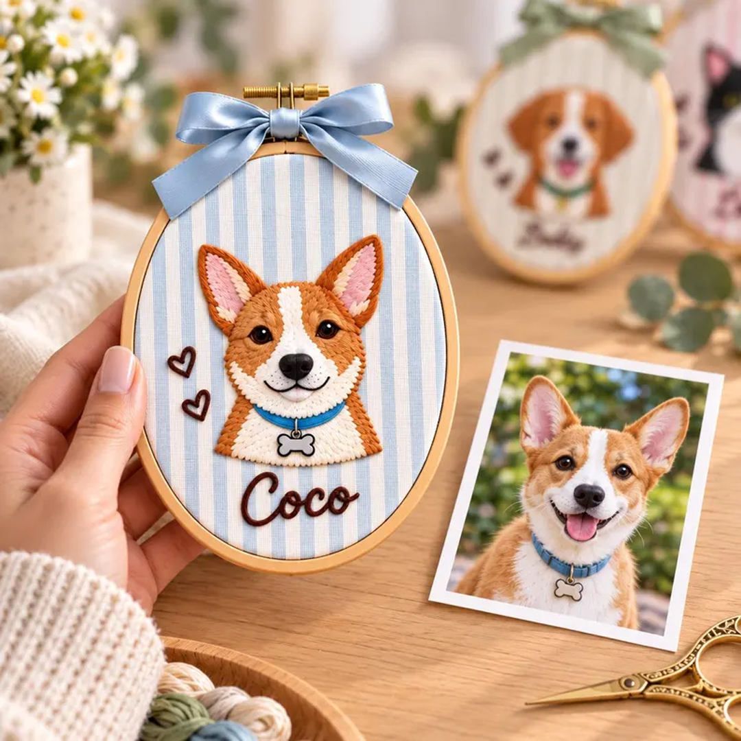 Custom Striped Hoop Pet Portrait Ornament