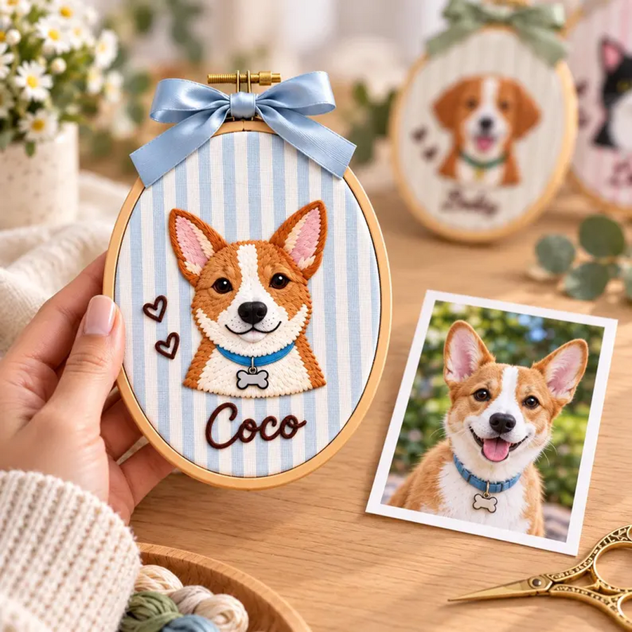 Custom Striped Hoop Pet Portrait Ornament