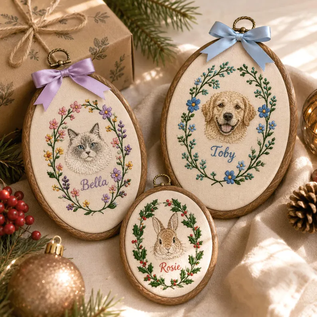 Custom Floral Wreath Pet Portrait Ornament
