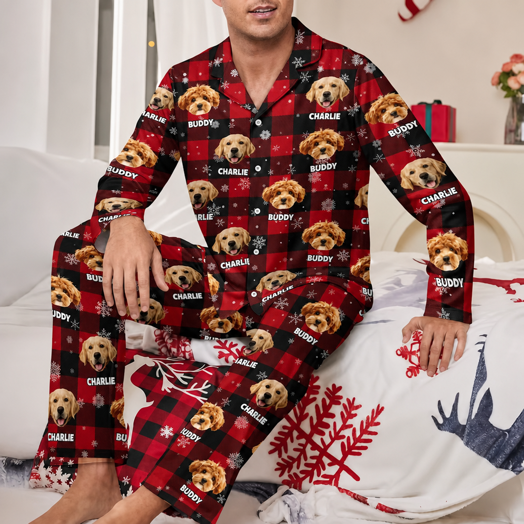 Custom Pet Portrait Christmas Pajama Set with Name