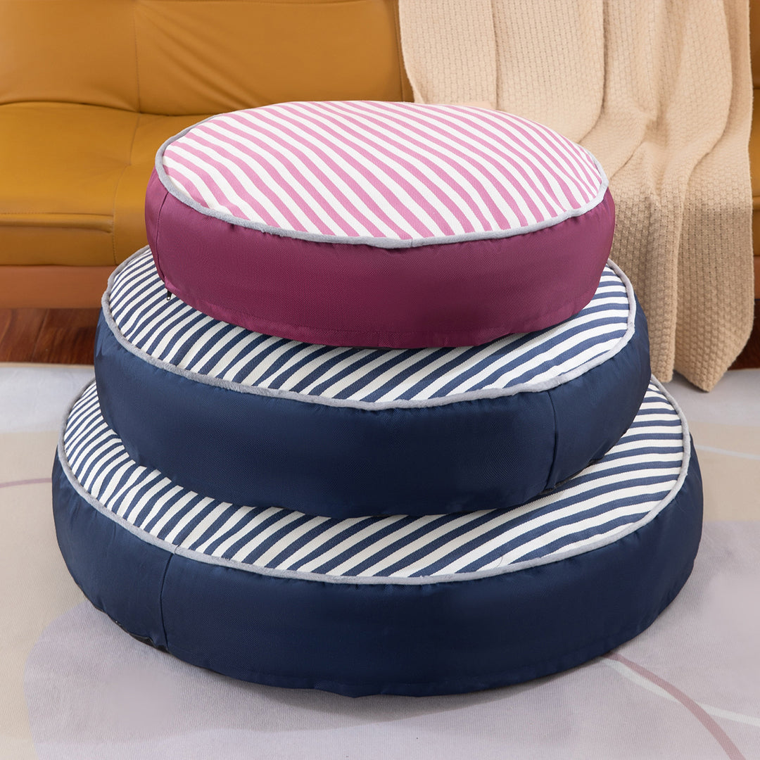 Personalized Round Striped Pet Bed with Embroidered Name
