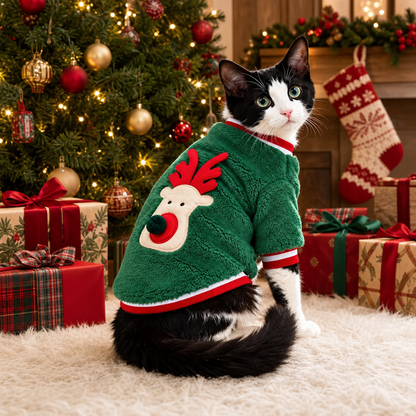 Personalized Fuzzy Reindeer Christmas Pet Sweater