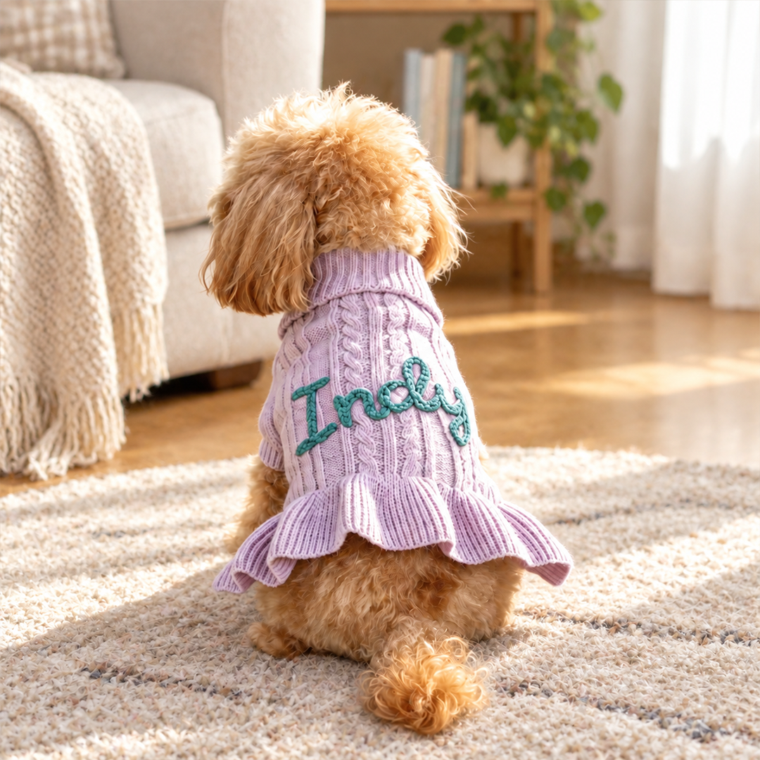 Personalized Ruffle Cable Knit Pet Sweater Dress