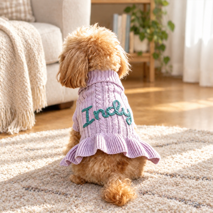 Personalized Ruffle Cable Knit Pet Sweater Dress