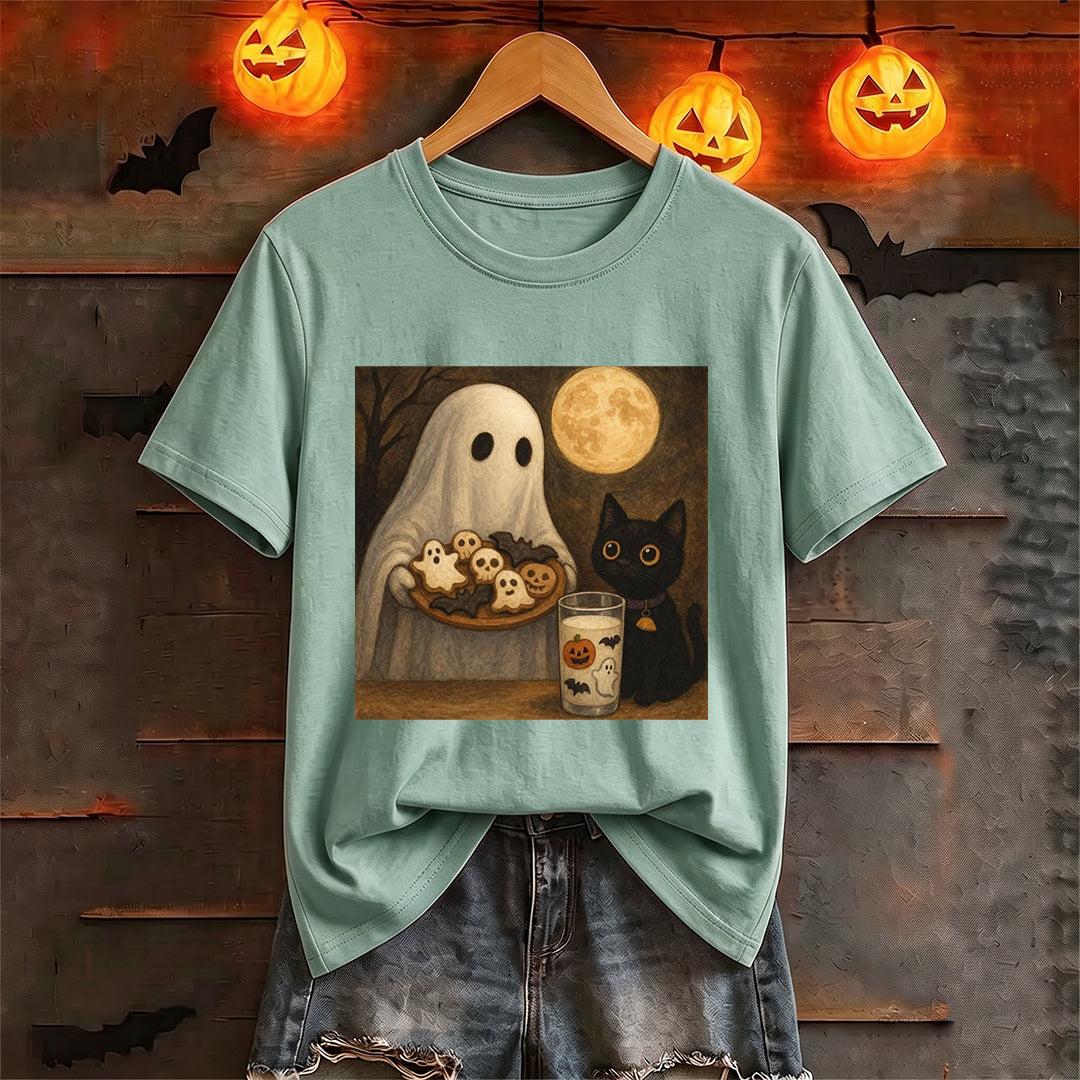 Puptailor Vintage Ghost Black Cat Halloween T‑Shirt