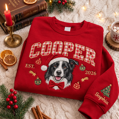 Custom Gingham Letter Pet Portrait Christmas Sweatshirt