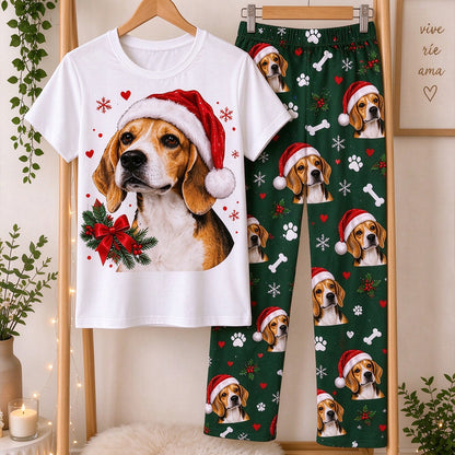 Personalized Pet Portrait Printed Christmas Pajama Set for Males and Females