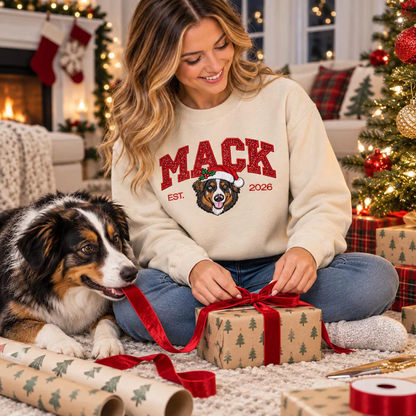 Custom Tinsel Name Pet Portrait Christmas Sweatshirt