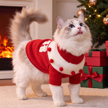 Cute, Warm, Knitted Pet Sweater With A Fold-Over Collar And Bunny Embroidery