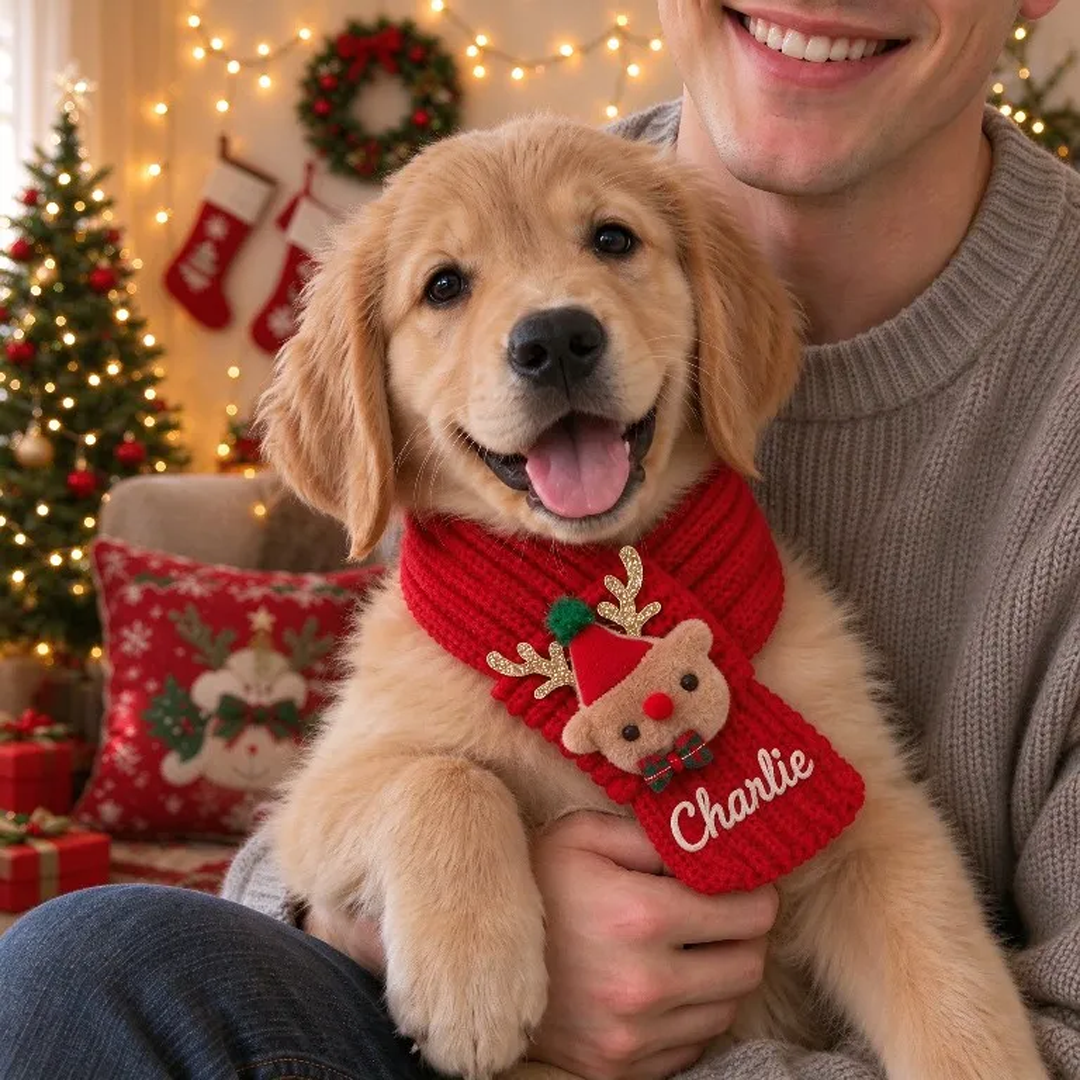 Personalized Knit Christmas Pet Scarf