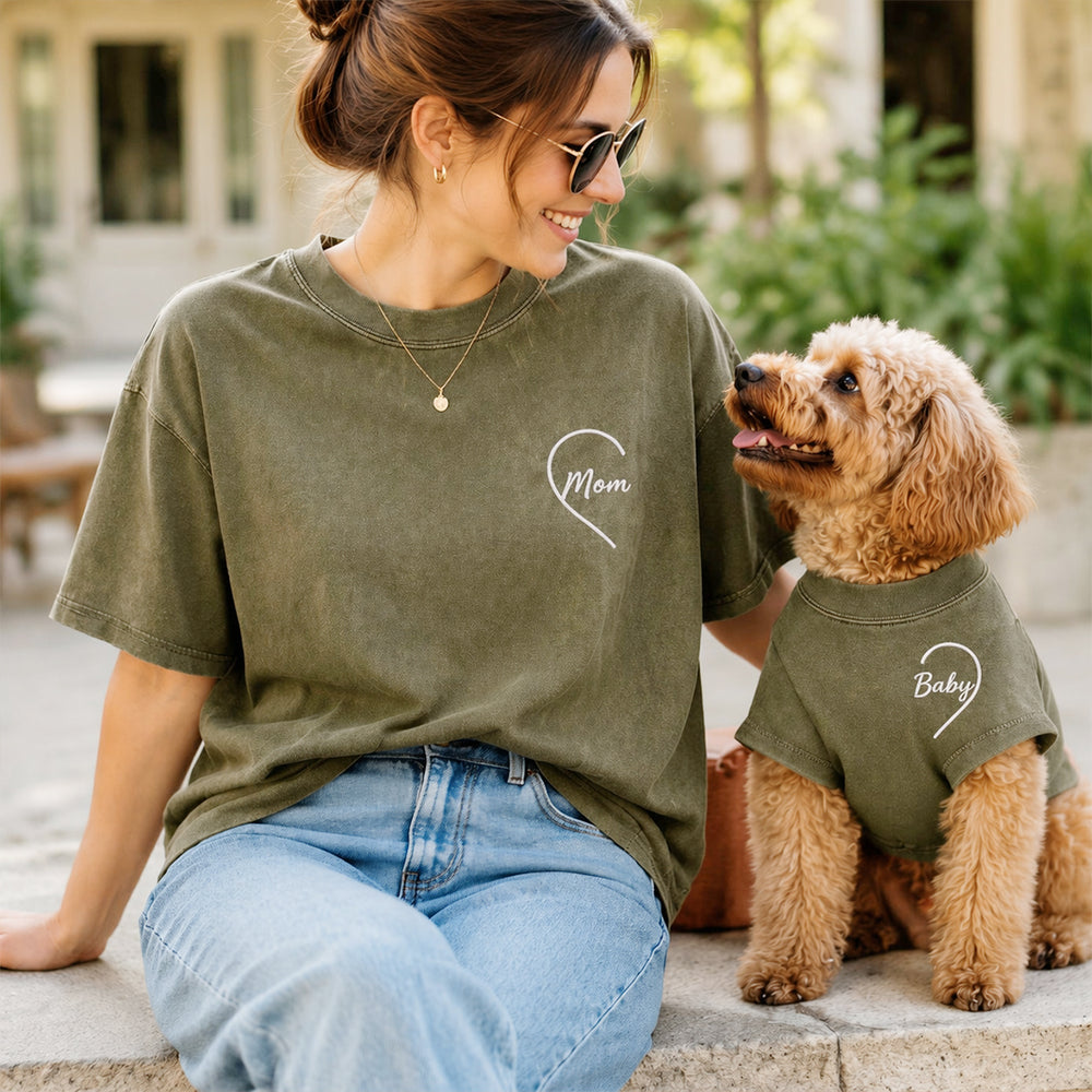 Personalized Embroidered Heart Matching T-Shirts for You & Your Pet