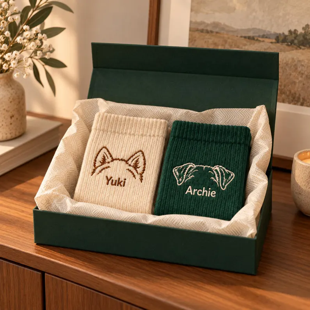 Personalized Dog Ear Embroidered Crew Socks