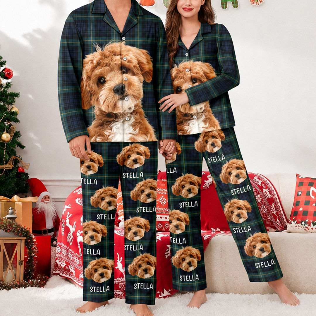 Custom Buffalo Plaid Pet Portrait Pajamas with Name