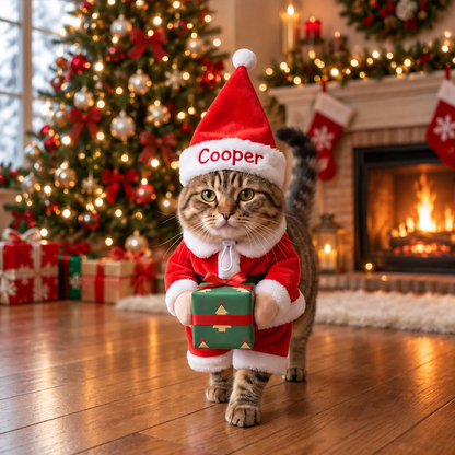 Personalized Santa Hugging Present Christmas Pet Costume Set