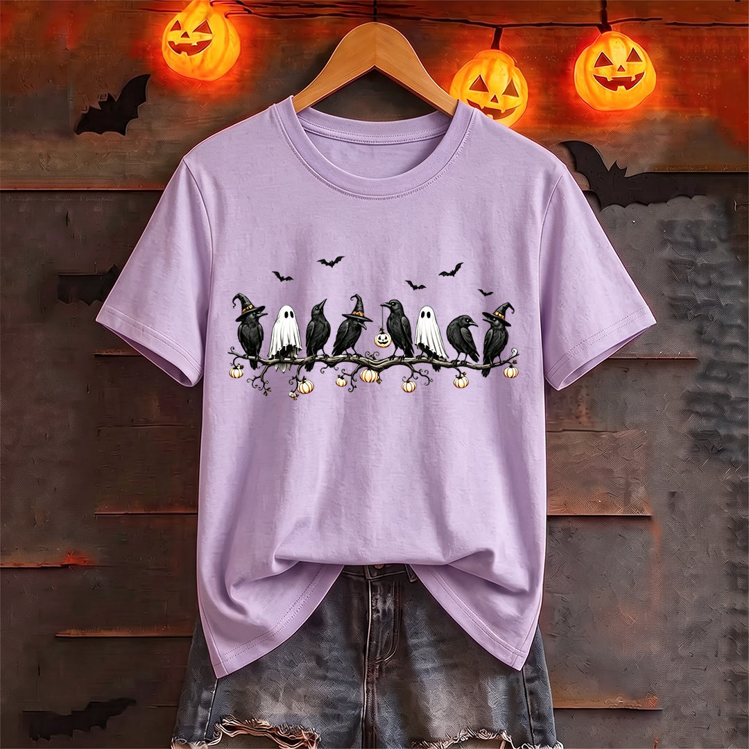 Puptailor Personalized Halloween Crow Ghost Pumpkin Branch Graphic T‑Shirt