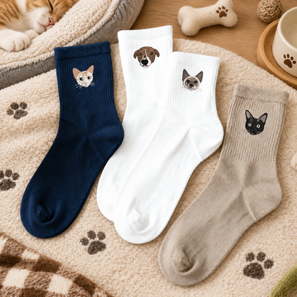 Custom Realistic Pet Portrait Socks with Name