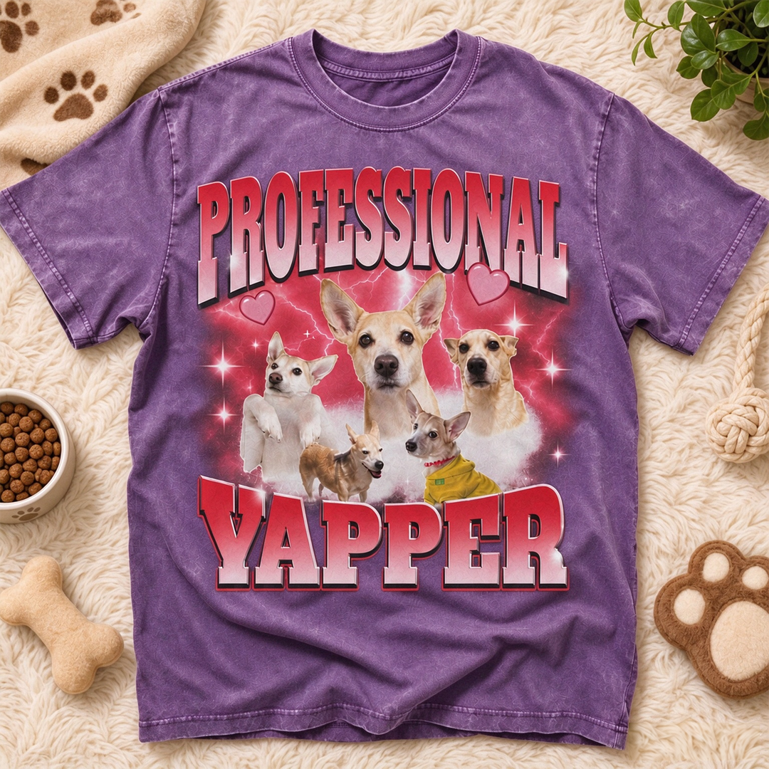 Custom Professional Yapper Pet Portrait Washed T-Shirt