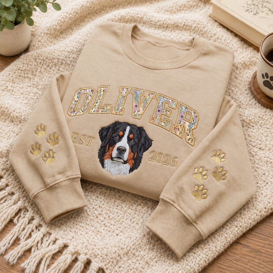 Custom Floral Letter Pet Portrait Sweatshirt