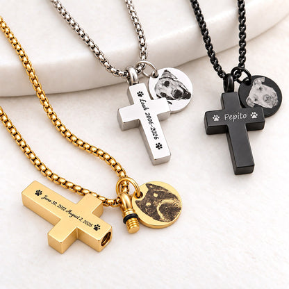 Personalized Stainless Steel Cross Necklace for Pet Ashes