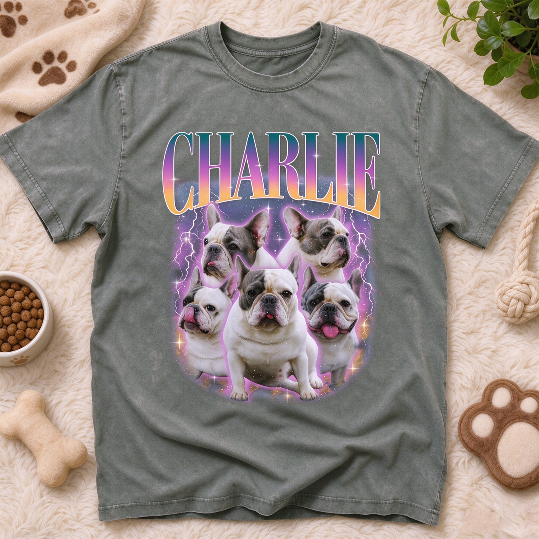 Custom Lightning Pet Portrait Washed T-Shirt