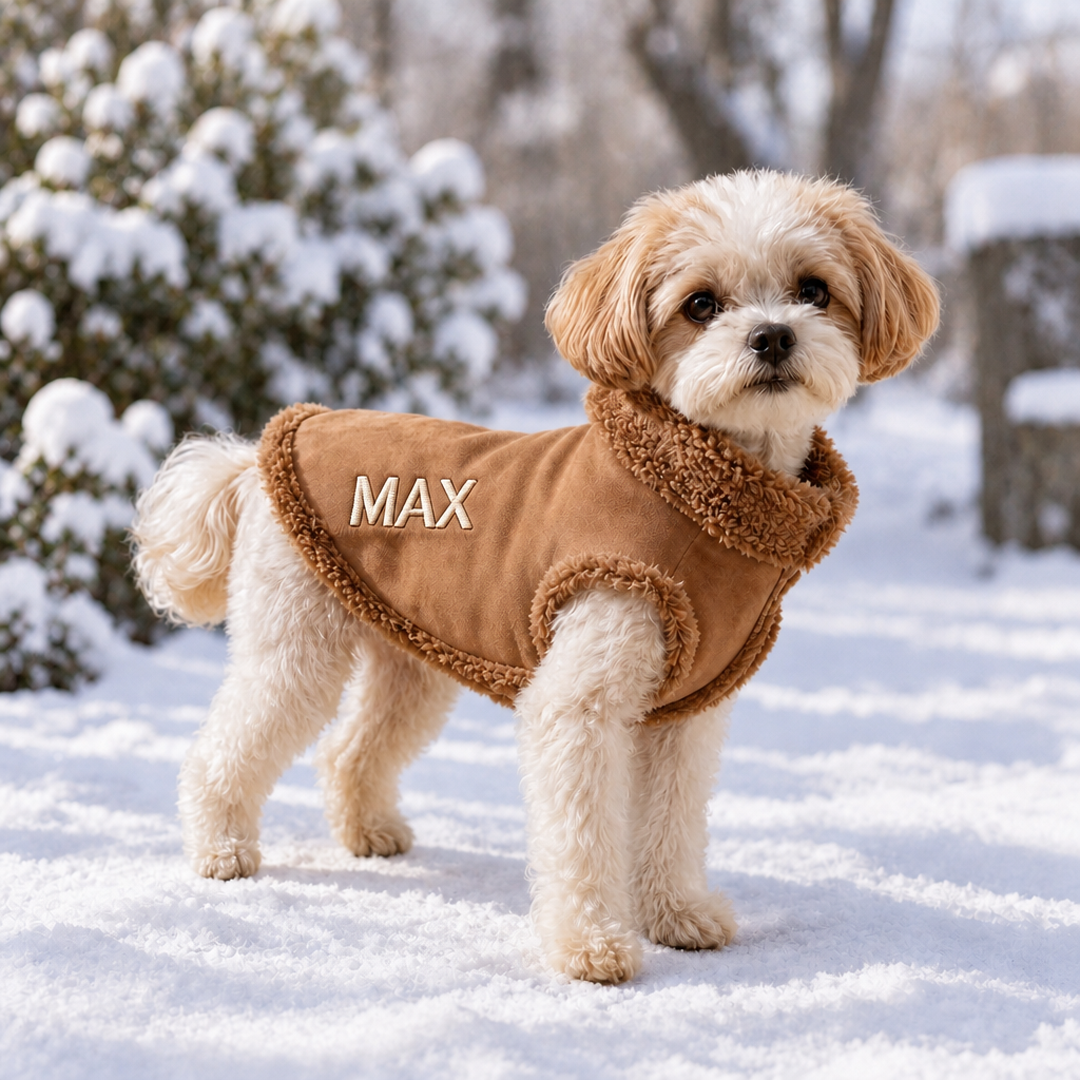 Personalized Sherpa Trim Suede Pet Vest with Leash Hole