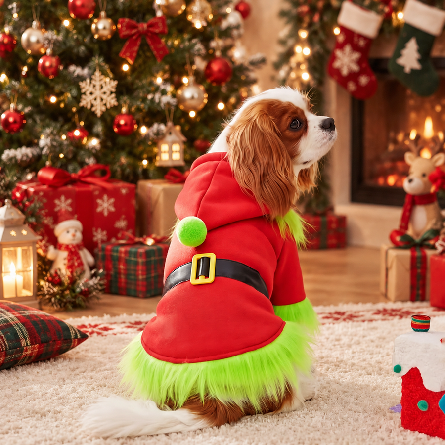 Personalized Green Fur Trim Santa Costume for Dogs & Cats