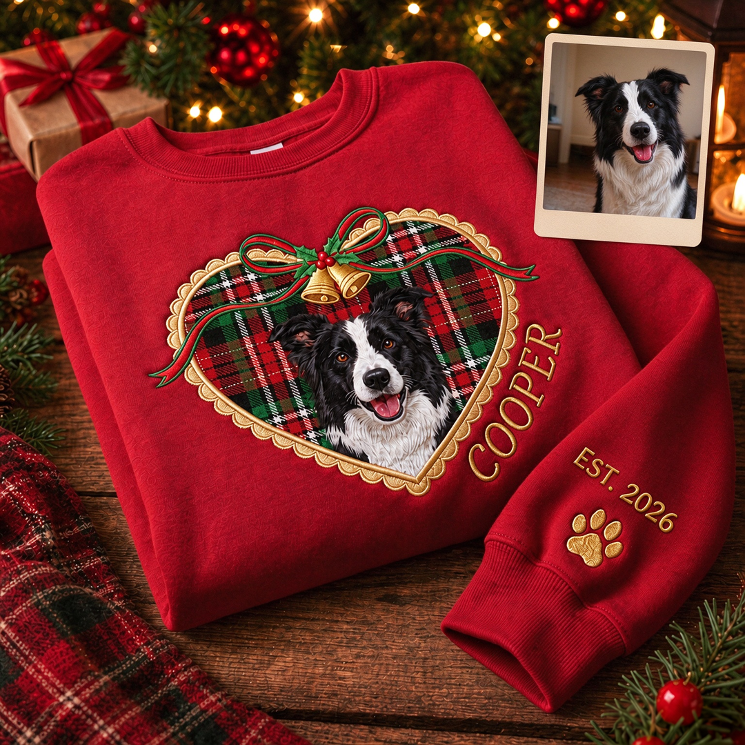Custom Locket Heart Pet Portrait Christmas Sweatshirt