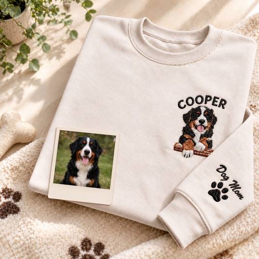 Custom Pocket Pet Portrait Sweatshirt with Dog Mom Sleeve