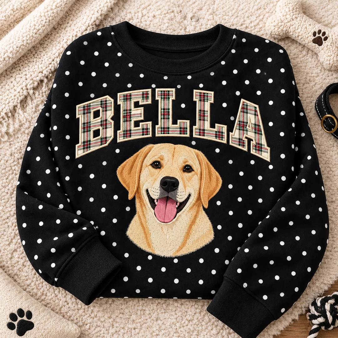 Custom Polka-Dot Plaid Varsity Pet Portrait Sweatshirt