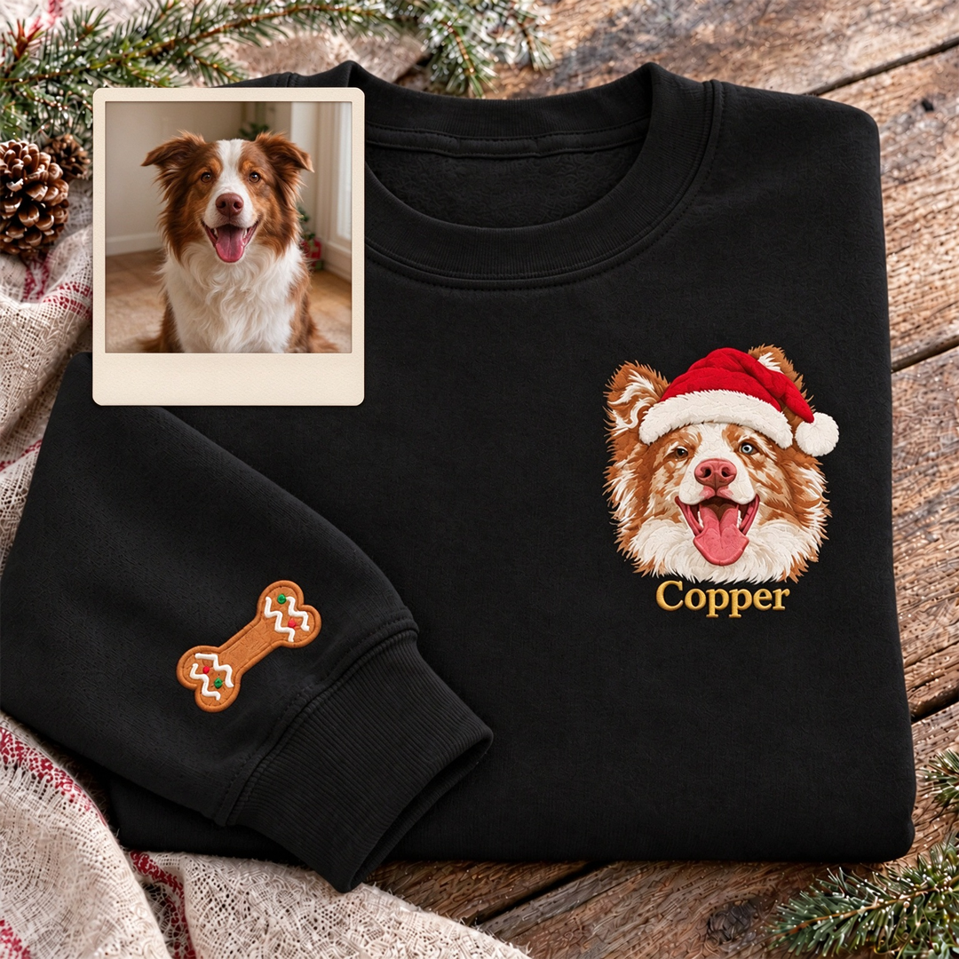Custom Santa Hat Pet Portrait Christmas Sweatshirt