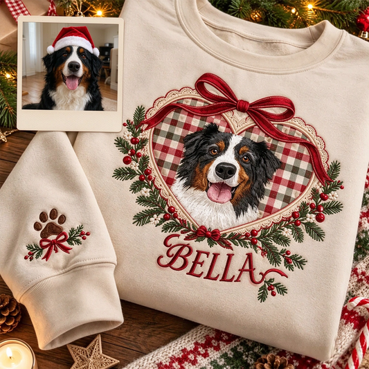 Custom Gingham Heart Pet Portrait Christmas Sweatshirt