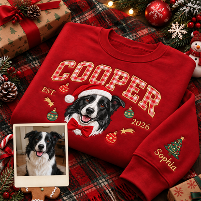 Custom Gingham Letter Pet Portrait Christmas Sweatshirt