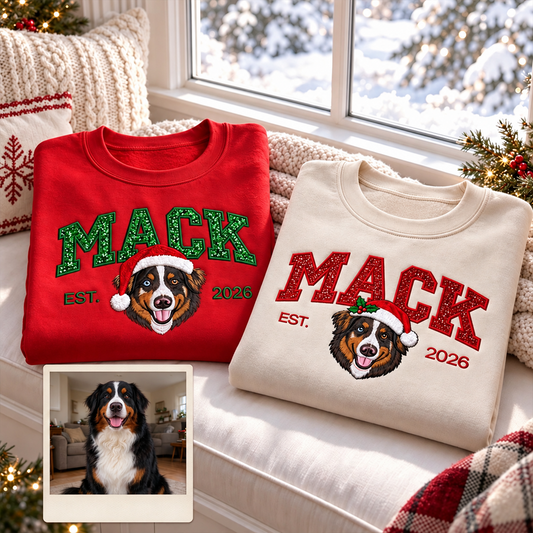 Custom Tinsel Name Pet Portrait Christmas Sweatshirt