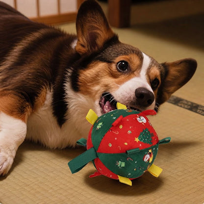 Christmas Tree Dog Plush Ball Toy with Bell