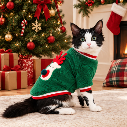 Personalized Fuzzy Reindeer Christmas Pet Sweater