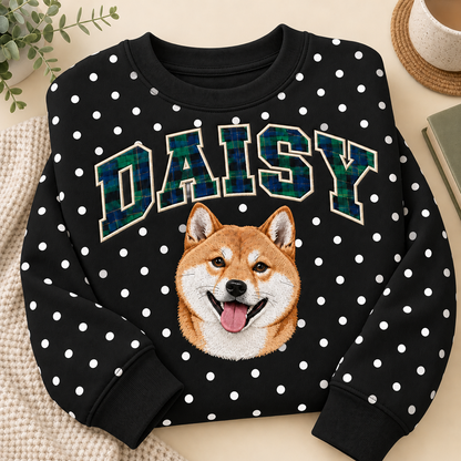 Custom Polka-Dot Plaid Varsity Pet Portrait Sweatshirt