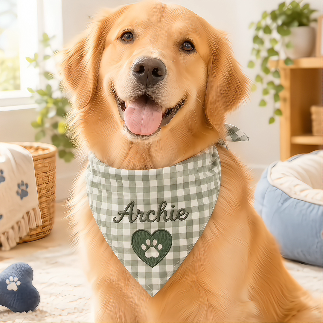 Personalized Embroidered Gingham Pet Bandana
