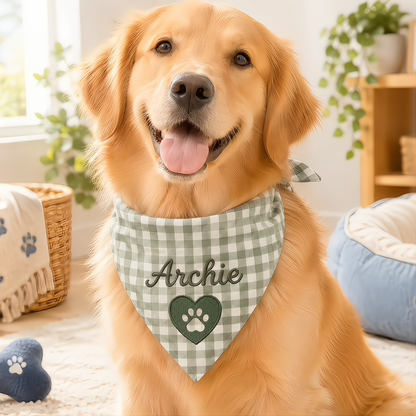Personalized Embroidered Gingham Pet Bandana