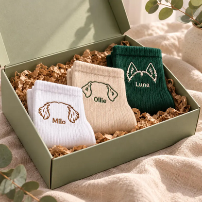 Personalized Dog Ear Embroidered Crew Socks