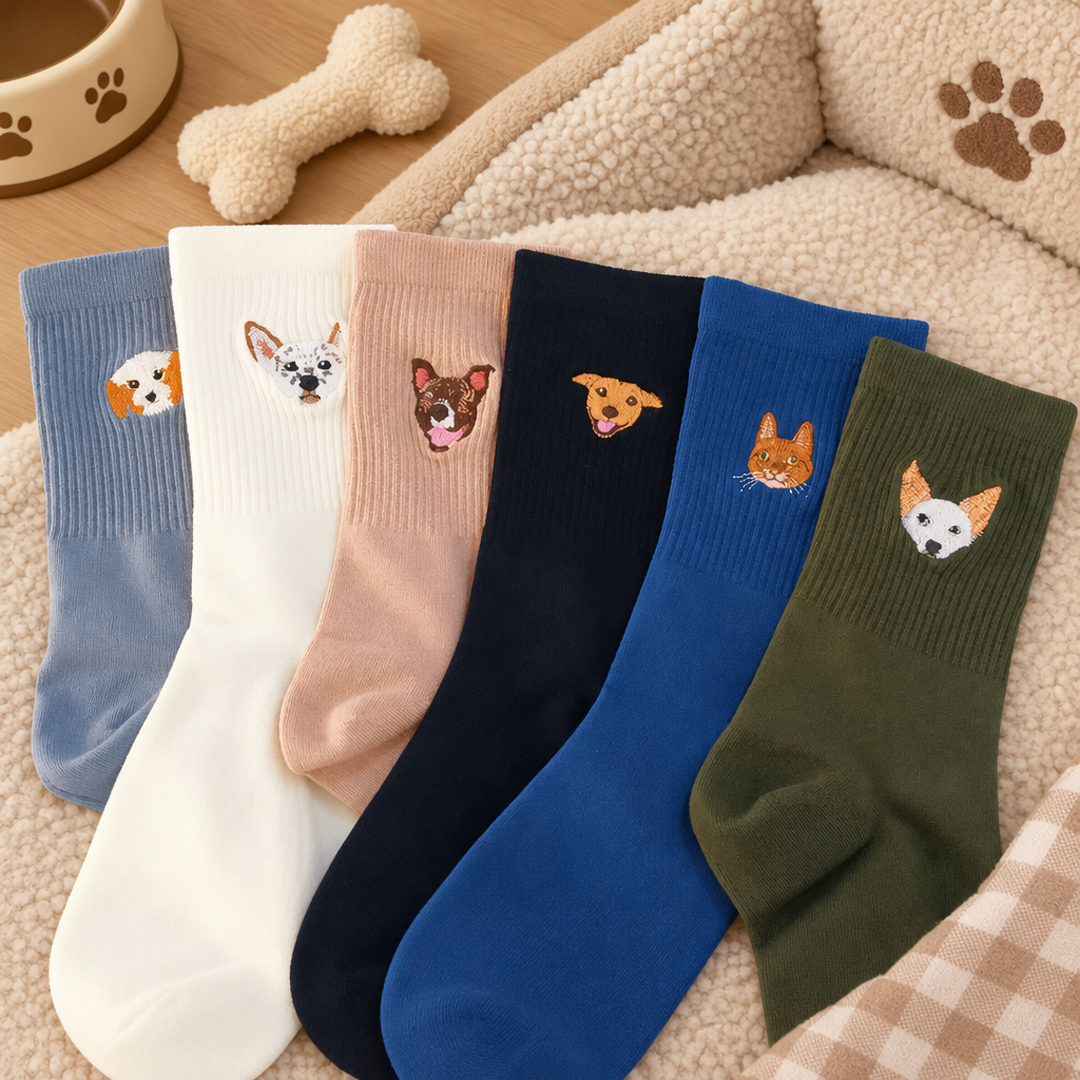 Custom Realistic Pet Portrait Socks with Name