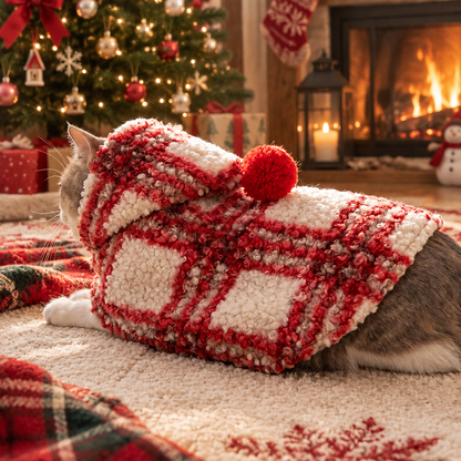 Personalized Plaid Christmas Pet Cape with Pompom